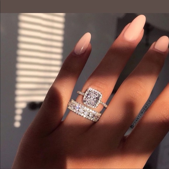 3 Rows Band Round Cut Eternity Wedding Band - Picture 3 of 15